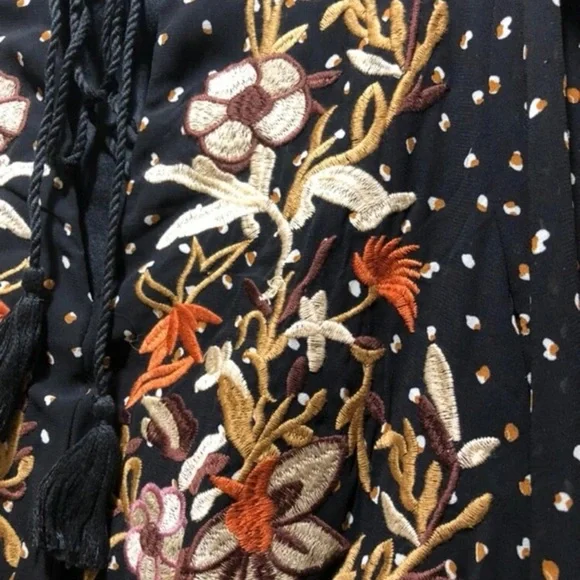 Boho gypsy floral embroidered dot black maxi dress sheer long sleeve - Picture 9 of 10